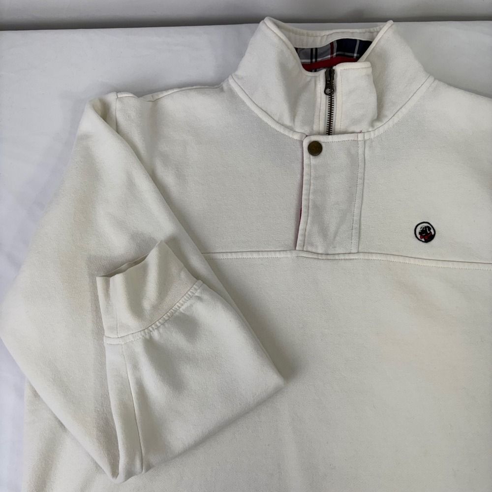 Southern Proper Off White Quarter Zip Pullover Sweatshirt‎ Plaid Lined Size L